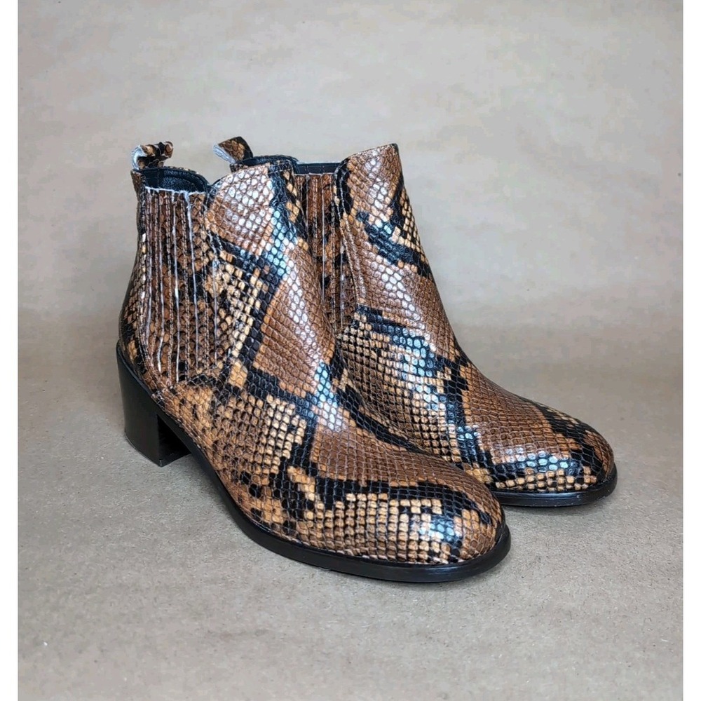 New Michele Lopriore Women's 37 Snakeskin Leather Chelsea Boots Italian Brown